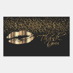 Dank u - Gold Metal Lips met Gold Confetti Rechthoekige Sticker