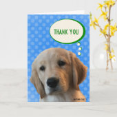 Dank u Golden Retriever Dog Blue Polka Dot Kaart (Gele Bloem)