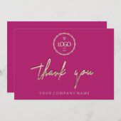 Dank u Golden Script Logo Script Roze Minimal Kaart (Voorkant / Achterkant)