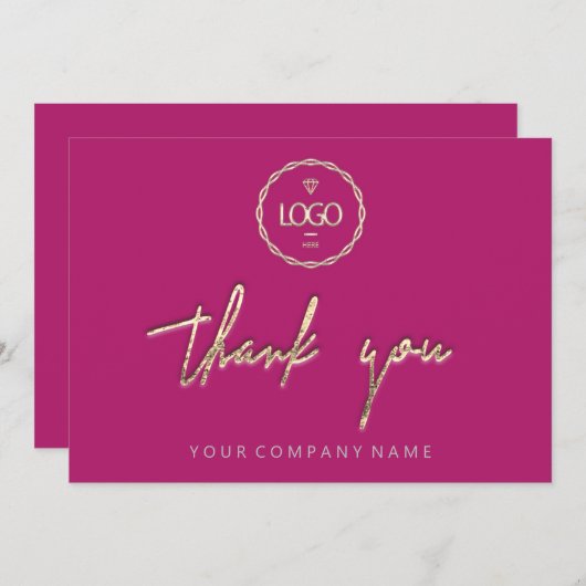 Dank u Golden Script Logo Script Roze Minimal Kaart (Voorkant / Achterkant)