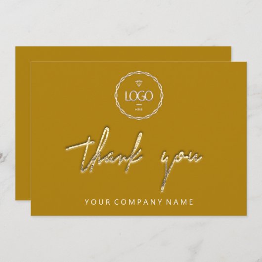 Dank u Golden Script Logo Yellow Mosterd Kaart (Voorkant / Achterkant)