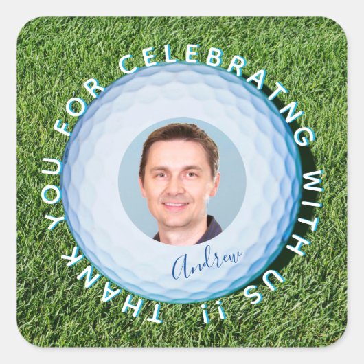 Dank u Golfer Foto Gesigneerd Bal Vierkante Sticker (Voorkant)