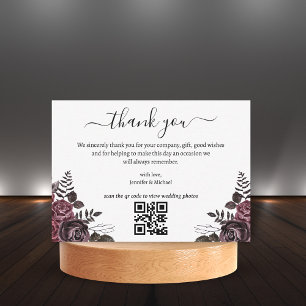 Dank u Gothic Bloemen Bruiloft QR Code Notitiekaartje