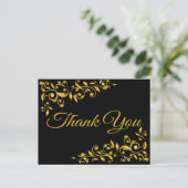 Dank u goud en zwarte bloemenwerveling briefkaart (Staand voorkant)