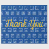 Dank U Goud Schrift Blauw Uw Logo Hier Patroon Cadeaupapier (Vlak)