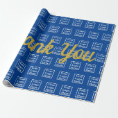 Dank U Goud Schrift Blauw Uw Logo Hier Patroon Cadeaupapier (Uitgerold)