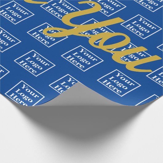 Dank U Goud Schrift Blauw Uw Logo Hier Patroon Cadeaupapier (Hoek)