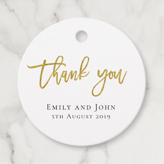 Dank u/goud/uw namen & bericht bruiloft bedankjes labels (Voorkant)