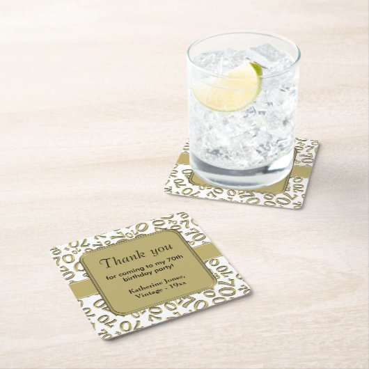 Dank u: Goud/Wit 70ste Willekeurige Getal Patroon Kartonnen Onderzetters (Insitu)