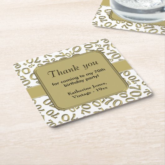 Dank u: Goud/Wit 70ste Willekeurige Getal Patroon Kartonnen Onderzetters (Schuin)