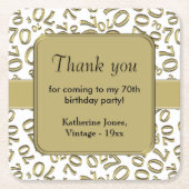 Dank u: Goud/Wit 70ste Willekeurige Getal Patroon Kartonnen Onderzetters (Voorkant)