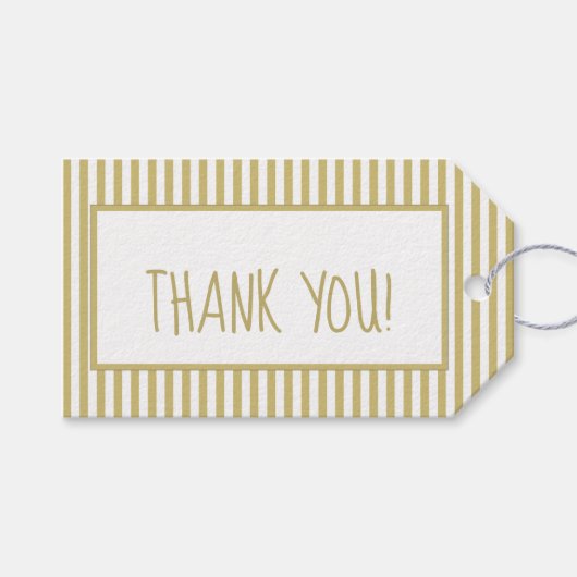 Dank u: Goud/Wit Eenvoudige Stripes Patroon Cadeaulabel (Voorkant (Horizontaal))