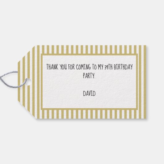 Dank u: Goud/Wit Eenvoudige Stripes Patroon Cadeaulabel (Achterkant Horizontaal)