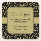 Dank u: Goud/Zwart 70ste Willekeurige Getal Patroo Kartonnen Onderzetters (Voorkant)