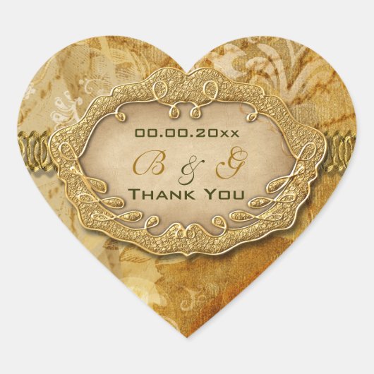 "Dank u"  goudbruin bruiloft Hart Sticker (Voorkant)