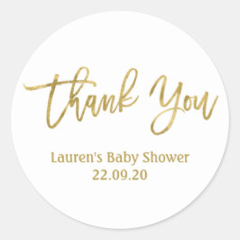 Dank u gouden baby shower ronde sticker