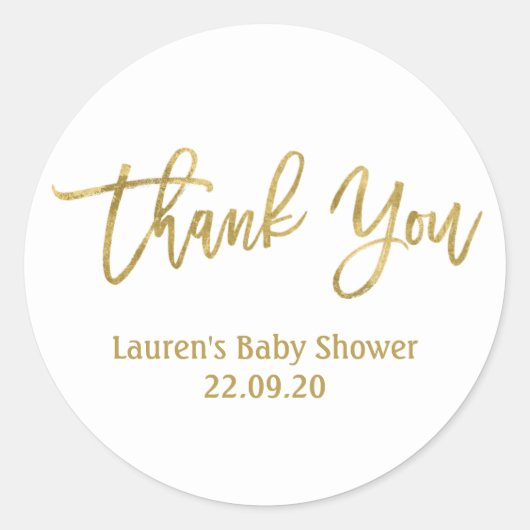 Dank u gouden baby shower ronde sticker (Voorkant)