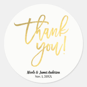 DANK U Gouden Folie Modern Script Wedding Favor Ronde Sticker