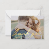 Dank u, gouden handschrift bruiloft foto notitiekaartje (Voorkant)