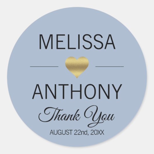 Dank u Gouden Hart Stoffige Blauwe Huwelijkszegels Ronde Sticker (Voorkant)