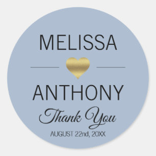 Dank u Gouden Hart Stoffige Blauwe Huwelijkszegels Ronde Sticker
