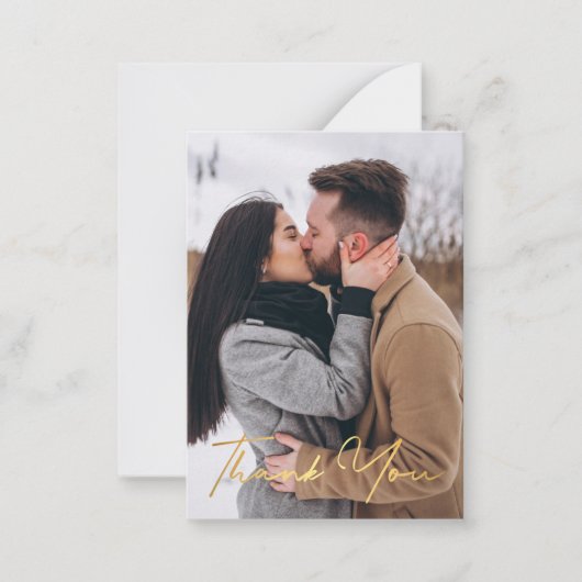 Dank u, gouden kalligrafie minimale vakantiefoto notitiekaartje (Voorkant)