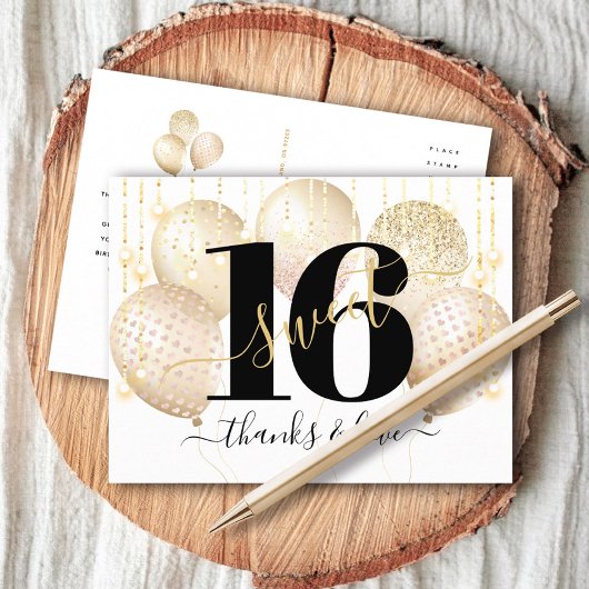 Dank u Gouden Luxe Lief 16 Verjaardagsballonnen Briefkaart
