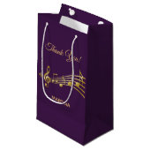 Dank u gouden muzieknoten op de paars van het chic klein cadeauzakje (Voorkant Gekanteld)