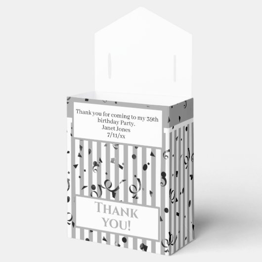 Dank u - Grijs/Wit Eenvoudige Strepen Patroon Bedankdoosjes (Geopend)