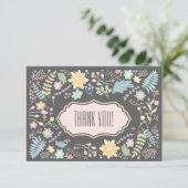 Dank u grijze Blush Pink Floral Wedding Kaart (Staand voorkant)