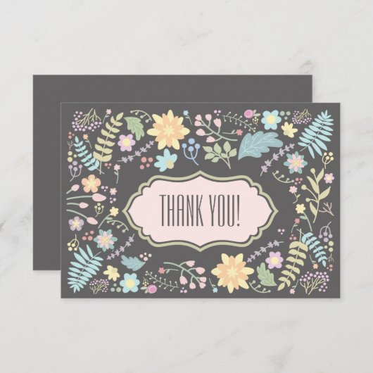 Dank u grijze Blush Pink Floral Wedding Kaart (Voorkant / Achterkant)