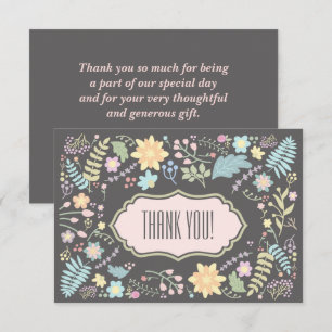 Dank u grijze Blush Pink Floral Wedding Kaart
