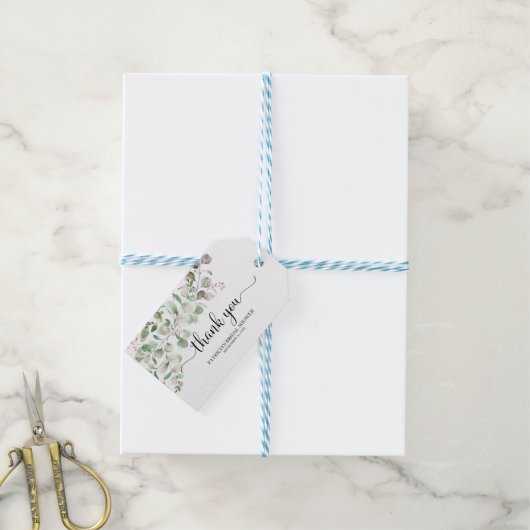 Dank u - Groen Eucalyptus Waterverf Cadeaulabel (Met Touw)