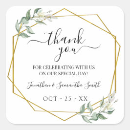 Dank u groen goud geometrische bruiloft vierkante sticker