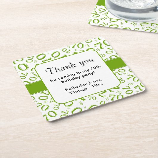 Dank u: Groen/Wit 70ste Willekeurige Getal Patroon Kartonnen Onderzetters (Schuin)