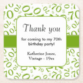 Dank u: Groen/Wit 70ste Willekeurige Getal Patroon Kartonnen Onderzetters (Voorkant)