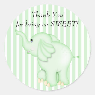 Dank u groene olifant Baby shower Ronde Sticker