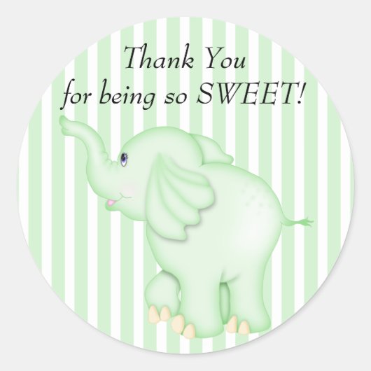 Dank u groene olifant Baby shower Ronde Sticker (Voorkant)