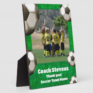 Dank u groene Voetballen   Voetbal coach Cadeau Fotoplaat