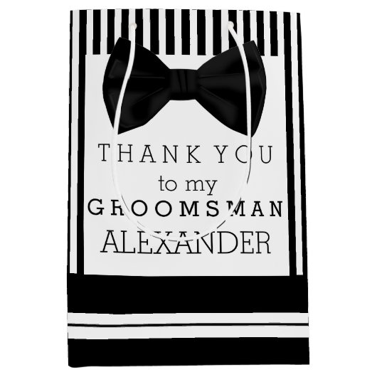 Dank u Groomsman, gepersonaliseerd met Bow Stropda Medium Cadeauzakje (Voorkant)