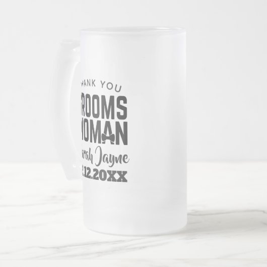 Dank u Groomswoman Gift bruiloft gunst Matglas Bierpul (Voorkant links)