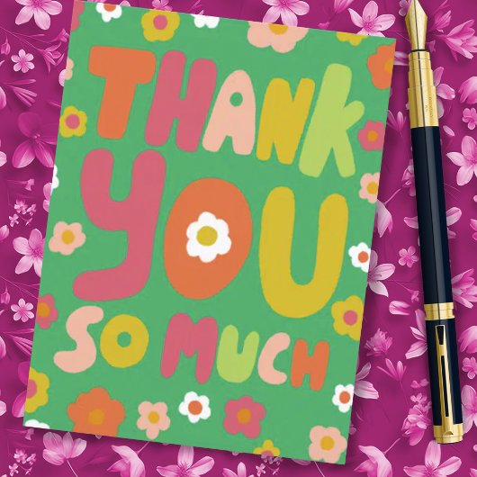 DANK U Groovy Daisies Kleurrijke Bubble Letters Briefkaart