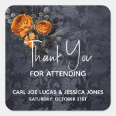 Dank u Halloween bruiloft Oranje Roos Vierkante Sticker (Voorkant)