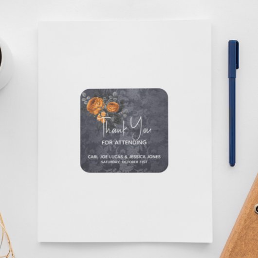 Dank u Halloween bruiloft Oranje Roos Vierkante Sticker