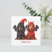 Dank u Halloween teckel honden Duivelsvleermuis Bedankkaart (Staand voorkant)