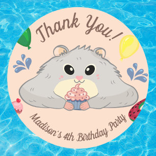 Dank u Hamster Bday Pool Party Ronde Sticker