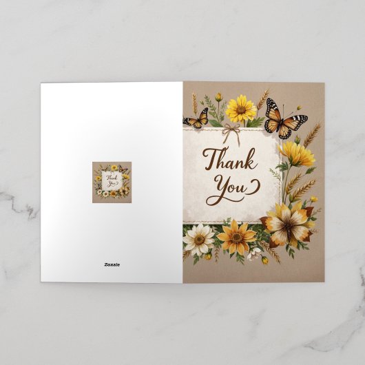 Dank u Hand getrokken wilde bloemen, tarwe stengel Folie Wenskaart (Buiten Laag)