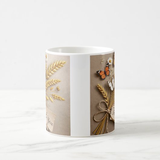 Dank u Hand getrokken wilde bloemen, tarwe stengel Koffiemok (Center)