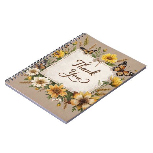 Dank u Hand getrokken wilde bloemen, tarwe stengel Notitieboek (Linkerzijde)