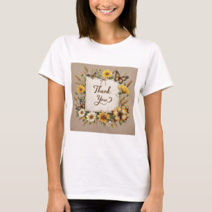 Dank u Hand getrokken wilde bloemen, tarwe stengel T-shirt